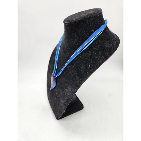 Vintage Dichroic Glass pendant  on 19" Blue Ribbon and Chain Combo - Picture 3 of 6